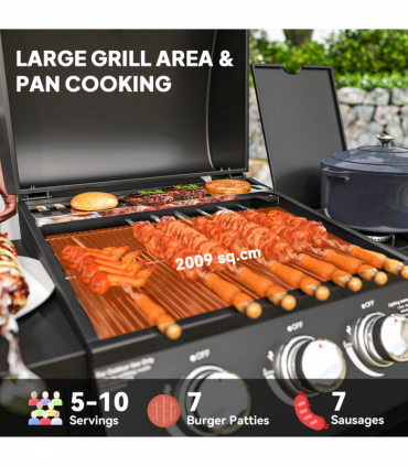 Outsunny 9.5 kW Gas Barbecue with 3+1 Burner, Storage Cabinet and Shelves