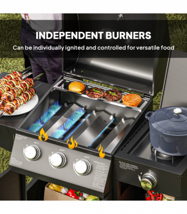 Outsunny 9.5 kW Gas Barbecue with 3+1 Burner, Storage Cabinet and Shelves