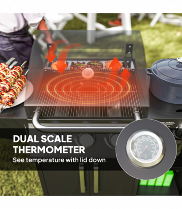 Outsunny 9.5 kW Gas Barbecue with 3+1 Burner, Storage Cabinet and Shelves