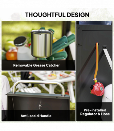 Outsunny 9.5 kW Gas Barbecue with 3+1 Burner, Storage Cabinet and Shelves