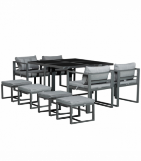 Outsunny 9PCs Patio Dining Sets 4 Chairs 4 Ottoman Cushioned Seating and Back