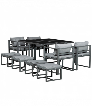 Outsunny 9PCs Patio Dining Sets 4 Chairs 4 Ottoman Cushioned Seating and Back