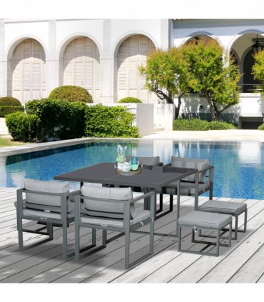 Outsunny 9PCs Patio Dining Sets 4 Chairs 4 Ottoman Cushioned Seating and Back