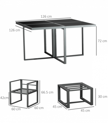 Outsunny 9PCs Patio Dining Sets 4 Chairs 4 Ottoman Cushioned Seating and Back