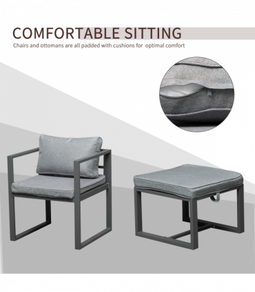 Outsunny 9PCs Patio Dining Sets 4 Chairs 4 Ottoman Cushioned Seating and Back