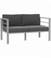 Outsunny All-Weather Garden Loveseat with Removable Cushions, Charcoal Grey