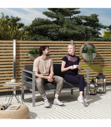 Outsunny All-Weather Garden Loveseat with Removable Cushions, Charcoal Grey