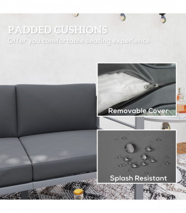 Outsunny All-Weather Garden Loveseat with Removable Cushions, Charcoal Grey
