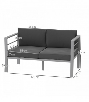Outsunny All-Weather Garden Loveseat with Removable Cushions, Charcoal Grey