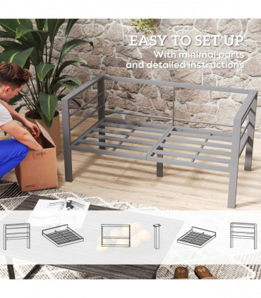 Outsunny All-Weather Garden Loveseat with Removable Cushions, Charcoal Grey