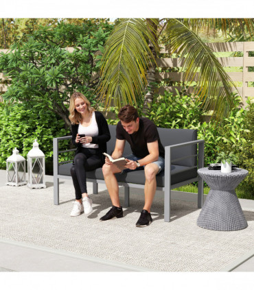 Outsunny All-Weather Garden Loveseat with Removable Cushions, Charcoal Grey