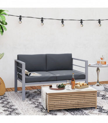 Outsunny All-Weather Garden Loveseat with Removable Cushions, Charcoal Grey