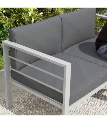 Outsunny All-Weather Garden Loveseat with Removable Cushions, Charcoal Grey