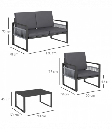 Outsunny Aluminium Garden Furniture Sets w/ Cushions, Slatted Top Table, Black