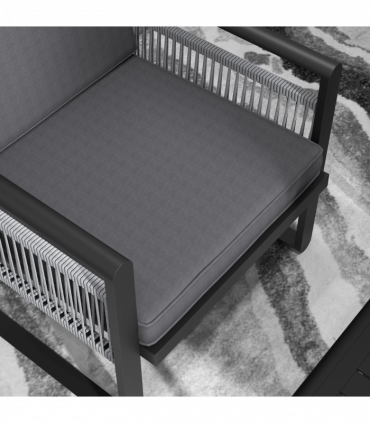 Outsunny Aluminium Garden Furniture Sets w/ Cushions, Slatted Top Table, Black