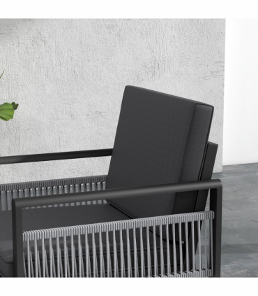 Outsunny Aluminium Garden Furniture Sets w/ Cushions, Slatted Top Table, Black