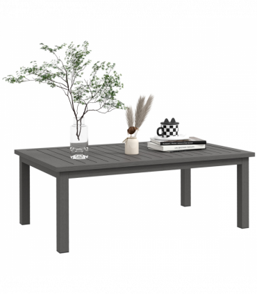 Outsunny Aluminium Outdoor Coffee Table Patio Table with Brown Wood Grain Effect