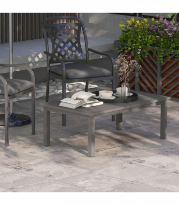 Outsunny Aluminium Outdoor Coffee Table Patio Table with Brown Wood Grain Effect