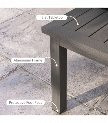 Outsunny Aluminium Outdoor Coffee Table Patio Table with Brown Wood Grain Effect