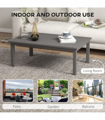 Outsunny Aluminium Outdoor Coffee Table Patio Table with Brown Wood Grain Effect