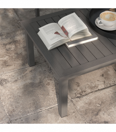 Outsunny Aluminium Outdoor Coffee Table Patio Table with Brown Wood Grain Effect