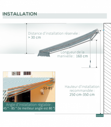Outsunny Awning Sun Shade Canopy Shelter 4m x3m Green & White