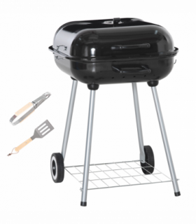 Outsunny BBQ Charcoal Smoker Grill Trolley with 2 Wheels and Grilling Utensils