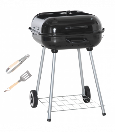 Outsunny BBQ Charcoal Smoker Grill Trolley with 2 Wheels and Grilling Utensils