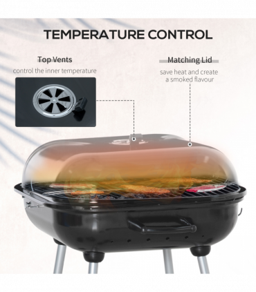 Outsunny BBQ Charcoal Smoker Grill Trolley with 2 Wheels and Grilling Utensils