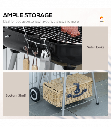 Outsunny BBQ Charcoal Smoker Grill Trolley with 2 Wheels and Grilling Utensils