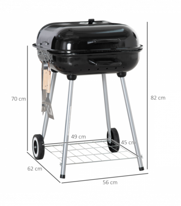 Outsunny BBQ Charcoal Smoker Grill Trolley with 2 Wheels and Grilling Utensils