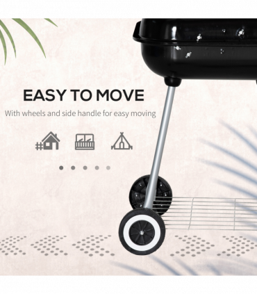 Outsunny BBQ Charcoal Smoker Grill Trolley with 2 Wheels and Grilling Utensils