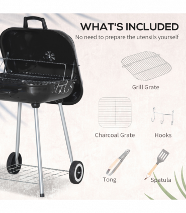 Outsunny BBQ Charcoal Smoker Grill Trolley with 2 Wheels and Grilling Utensils