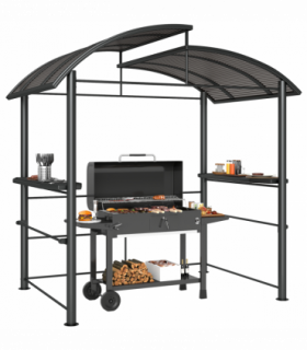 Outsunny BBQ Patio Canopy Gazebo with Interlaced Polycarbonate Roof 2 Shelves