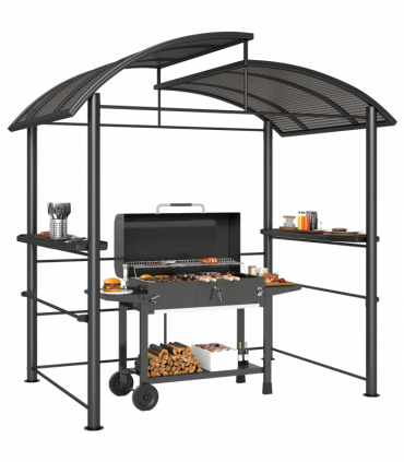 Outsunny BBQ Patio Canopy Gazebo with Interlaced Polycarbonate Roof 2 Shelves