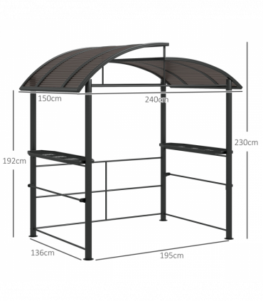 Outsunny BBQ Patio Canopy Gazebo with Interlaced Polycarbonate Roof 2 Shelves