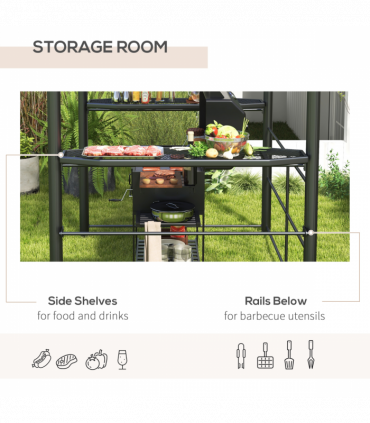 Outsunny BBQ Patio Canopy Gazebo with Interlaced Polycarbonate Roof 2 Shelves