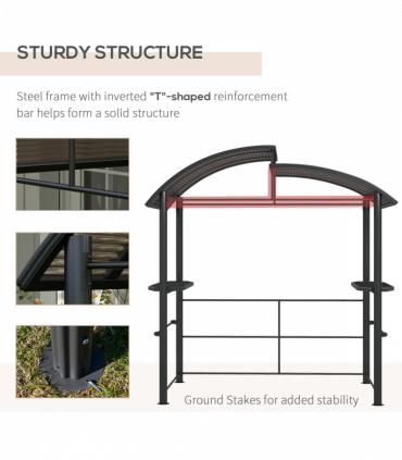 Outsunny BBQ Patio Canopy Gazebo with Interlaced Polycarbonate Roof 2 Shelves