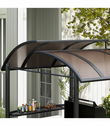 Outsunny BBQ Patio Canopy Gazebo with Interlaced Polycarbonate Roof 2 Shelves
