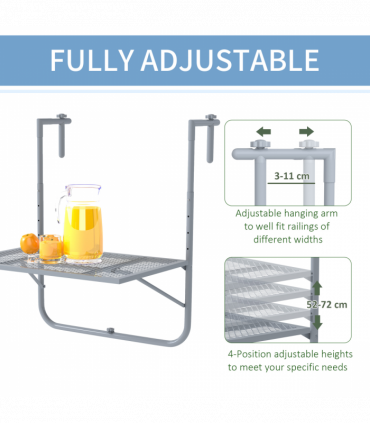 Outsunny Balcony Hanging Table Wall Mount Adjustable Folding Desk Patio Grey