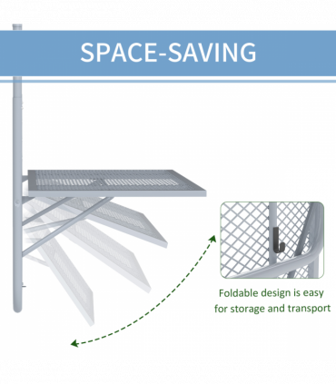 Outsunny Balcony Hanging Table Wall Mount Adjustable Folding Desk Patio Grey