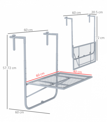 Outsunny Balcony Hanging Table Wall Mount Adjustable Folding Desk Patio Grey