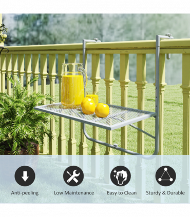 Outsunny Balcony Hanging Table Wall Mount Adjustable Folding Desk Patio Grey