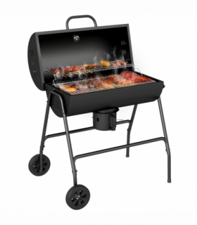 Outsunny Barrel Charcoal Barbecue BBQ Grill Trolley W/ Ash Catcher Thermometer