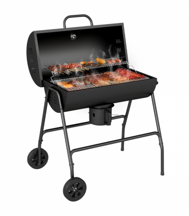 Outsunny Barrel Charcoal Barbecue BBQ Grill Trolley W/ Ash Catcher Thermometer