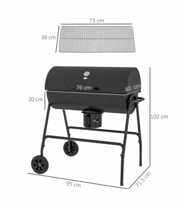 Outsunny Barrel Charcoal Barbecue BBQ Grill Trolley W/ Ash Catcher Thermometer