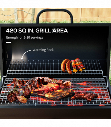 Outsunny Barrel Charcoal Barbecue BBQ Grill Trolley W/ Ash Catcher Thermometer