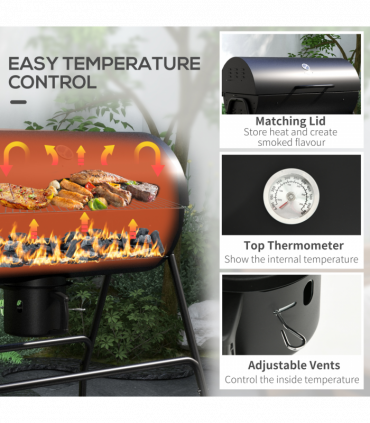 Outsunny Barrel Charcoal Barbecue BBQ Grill Trolley W/ Ash Catcher Thermometer