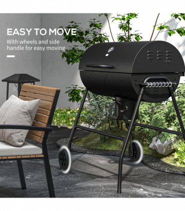 Outsunny Barrel Charcoal Barbecue BBQ Grill Trolley W/ Ash Catcher Thermometer