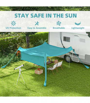 Outsunny Beach Tent Shelter with A Detachable Sidewall, 3 x 3(m), Sky Blue